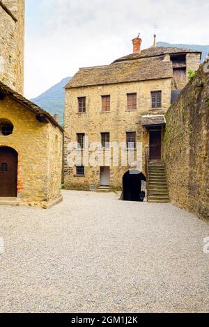 Castle of Montebello in Bellinzona. Bellinzona is a municipality, a historic Swiss town, and the capital of the canton of Ticino in Switzerland. Stock Photo