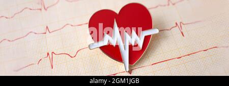 Result of electrocardiogram with icon lies on table Stock Photo