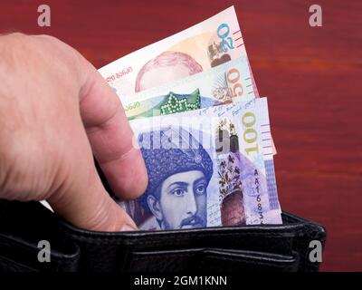 Georgian money - lari in the black wallet Stock Photo