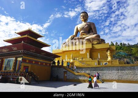 Giant Buddha statue - The 51.5-meter-tall Buddha Dordenma statue sits high in the Kuensel Phodrang nature park overlooking the Thimphu Valley, Bhutan. Stock Photo