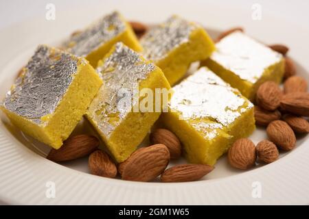 Indian Sweet Food Badam Katli or Barfi Also Known As Almond Sweet burfi or Mithai, barfee Stock Photo