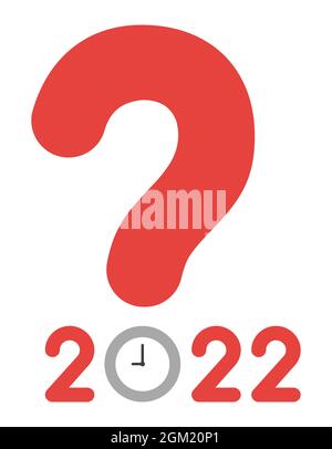New year 2022 vector concept, big question mark with clock point instead of zero, problem with time. Flat colored style. Stock Vector