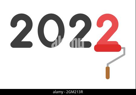New year 2022 vector concept, paint roller and painting. Flat colored style. Stock Vector
