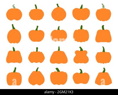 Pumpkins icon set isolated on white background. A collection of pumpkins of different shapes and sizes. Design element for banners and posters, greeti Stock Vector