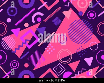 Memphis seamless pattern. Graphic abstract pattern with 80s geometric shapes. Background for printing on paper, advertising materials and banner. Vect Stock Vector