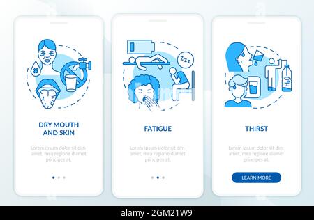 Dehydration symptoms blue onboarding mobile app page screen Stock Vector
