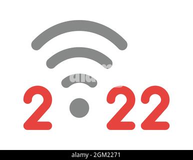 New year 2022 vector concept, wireless wifi symbol instead of zero. Flat colored style. Stock Vector