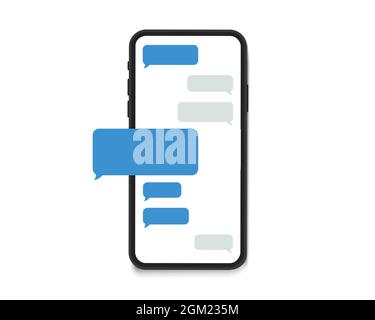 New chat messages notification on phone flat design messages bubbles on screen. Smartphone, chatting sms app template bubbles. Vector illustration. Stock Vector
