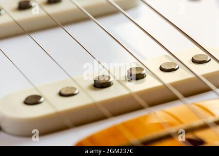 Detail of the single coil pickup of a electric guitar Stock Photo