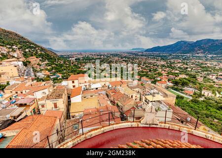 View of the city of Monreale from the roof of the Duomo. Sicily. Stock Photo