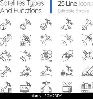 Satellites types linear icons set Stock Vector