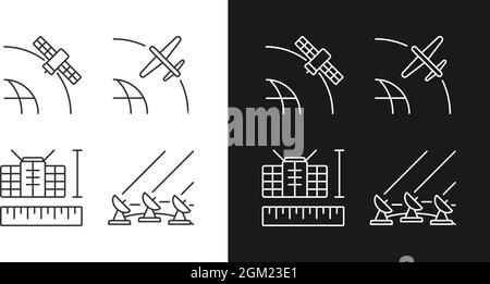 Satellite technologies linear icons set for dark and light mode Stock Vector