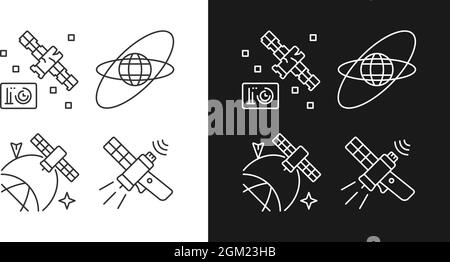 Satellites in space linear icons set for dark and light mode Stock Vector