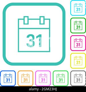 Calendar outline vivid colored flat icons in curved borders on white background Stock Vector