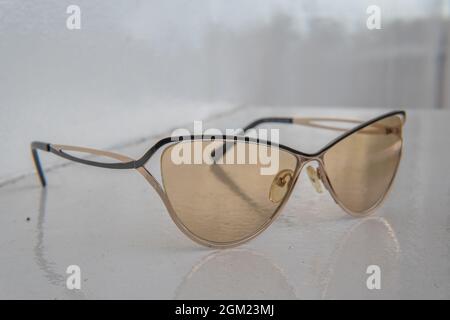 Polyrazaionic glasses sailing holiday navigation upper young, lifestyle bahamas. Bow erminal cabin, business tourists seascape cruise liner lifeboat l Stock Photo