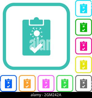 Covid test passed outline vivid colored flat icons in curved borders on white background Stock Vector