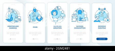 Dehydration causes blue onboarding mobile app page screen Stock Vector