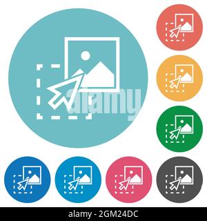 Drag image to upload flat white icons on round color backgrounds Stock Vector