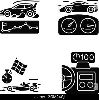 Formula Racing Icons White On Black Flat Design Set Big Stock Vector ...