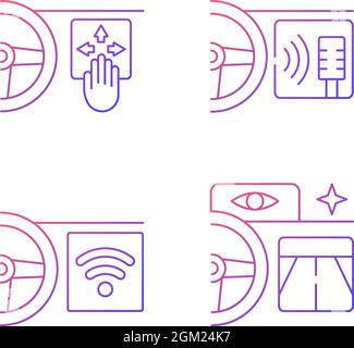 Advanced car technologies gradient linear vector icons set Stock Vector