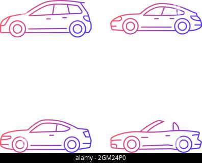 Practical sports cars gradient linear vector icons set Stock Vector