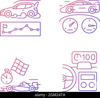 Automobiles racing for competition gradient linear vector icons set Stock Vector