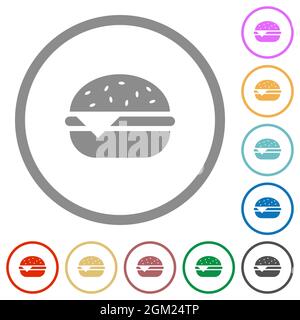 Single cheeseburger flat color icons in round outlines on white background Stock Vector