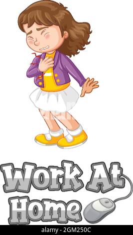 Work at home font design with girl doing homework illustration Stock ...