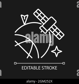 Satellite location in space white linear icon for dark theme Stock Vector