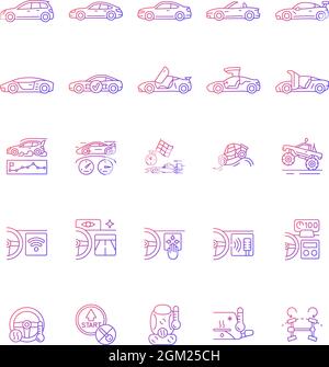 Auto racing gradient linear vector icons set Stock Vector
