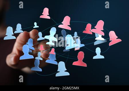 3d rendering of human profiles in a videoconference talking on the social network Stock Photo