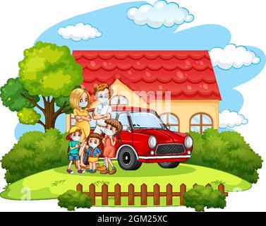 Happy family standing outside home illustration Stock Vector Image ...