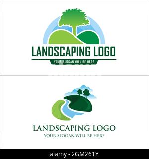 Landscaping tree river logo design Stock Vector