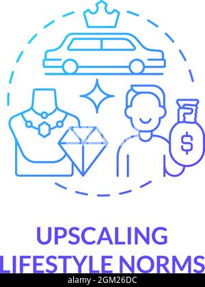 Upscaling lifestyle norms blue gradient concept icon Stock Vector