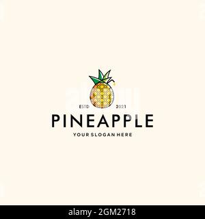 modern straw PINEAPPLE square fruit Logo design Stock Vector