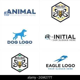 Pet shop animal bee dog eagle logo design Stock Vector