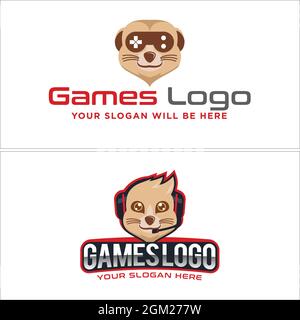 Games recreational ferret cat stick games fun logo design Stock Vector