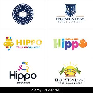 Colorful hippo playground education academy logo design Stock Vector