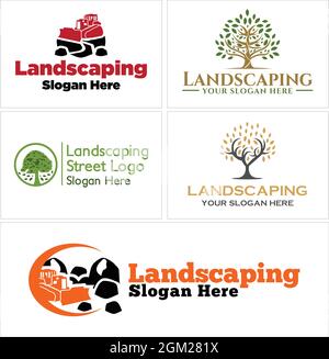 Set of landscaping business logos  Stock Vector