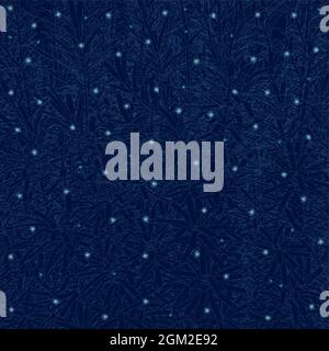 The contour of many leaves of blue lines on a dark background with glowing lights. Vector illustration. Stock Vector