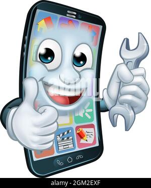 Mobile Phone Repair Spanner Thumbs Up Cartoon Stock Vector