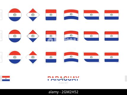 Paraguay flag set, simple flags of Paraguay with three different effects. Vector illustration. Stock Vector