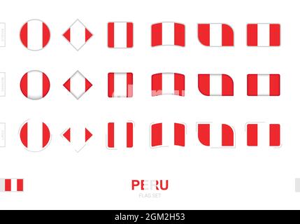 Peru flag set, simple flags of Peru with three different effects. Vector illustration. Stock Vector