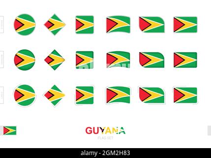 Guyana flag set, simple flags of Guyana with three different effects. Vector illustration. Stock Vector