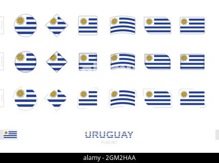 Uruguay flag set, simple flags of Uruguay with three different effects. Vector illustration. Stock Vector