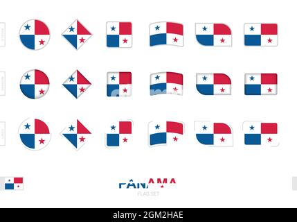 Panama flag set, simple flags of Panama with three different effects. Vector illustration. Stock Vector
