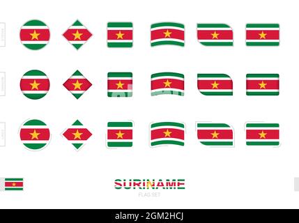 Suriname flag set, simple flags of Suriname with three different effects. Vector illustration. Stock Vector
