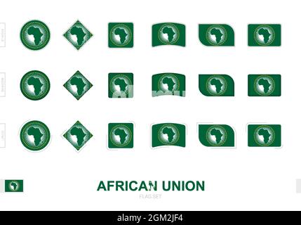 African Union flag set, simple flags of African Union with three different effects. Vector illustration. Stock Vector