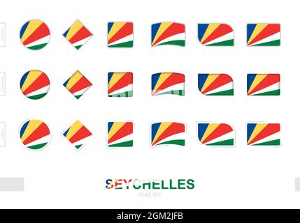 Seychelles flag set, simple flags of Seychelles with three different effects. Vector illustration. Stock Vector