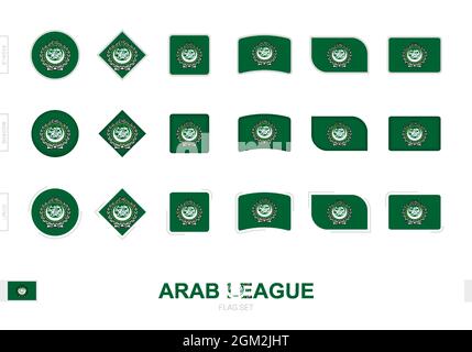 Arab League flag set, simple flags of Arab League with three different effects. Vector illustration. Stock Vector